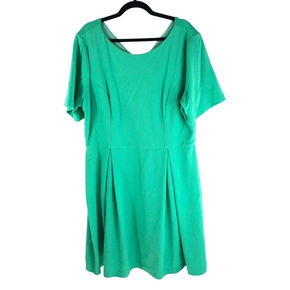 Single Womens Fit and Flare Dress Pleated Short Sleeve Scoop Neck Green 1X